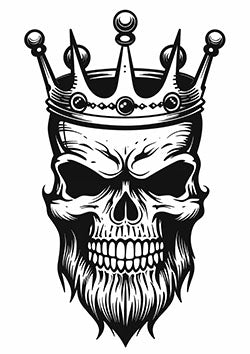 Tattoo template of a skull with an ornate crown symbolizing majesty and mortality