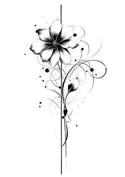 Tattoo template of a stylized black and white flower with abstract filigree designs