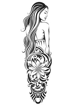 Tattoo template of a lady with floral patterns