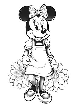 Tattoo template of a cartoon mouse character with flowers