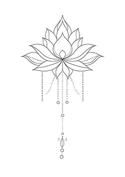 Tattoo template of a lotus flower with delicate hanging dots, symbolizing peace and growth