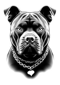 Tattoo template of a dog with a chain and heart pendant