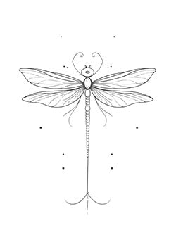 Tattoo template of a dragonfly with a heart-shaped head and detailed wings symbolizing love and transformation