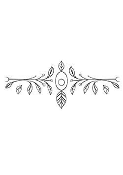 Tattoo template of a delicate symmetrical branch with leaves and floral elements forming an ornate design