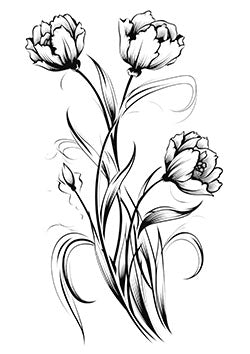 Tattoo template of stylized tulips with intricate lines