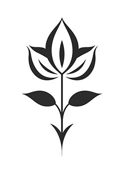 Tattoo template of a minimalist flower with symmetrical petals and leaves