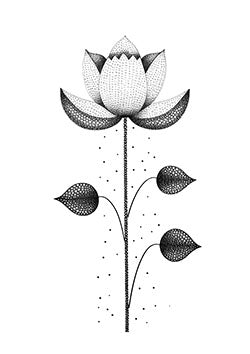 Tattoo template of a stippled lotus flower with dot shading