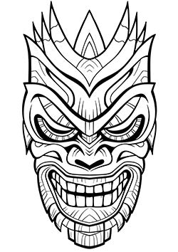 Tattoo template of a traditional mask with a stylized smile