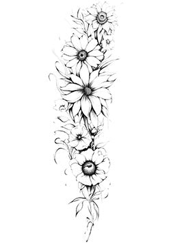 Tattoo template of a graceful arrangement of blooming flowers with delicate lines