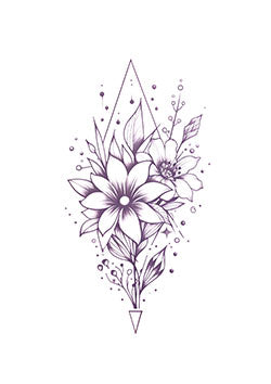 Tattoo template of a delicate floral arrangement with geometric elements