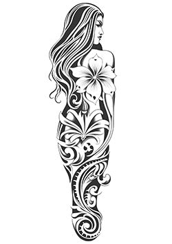 Tattoo template of a woman with floral patterns