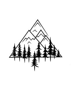 Tattoo template of a mountain with pine trees