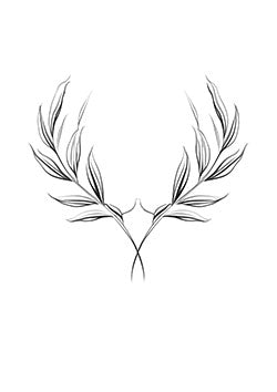 Tattoo template of a pair of intricate laurel branches curving towards each other with delicate leaf details