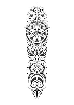 Tattoo template of a symmetrical pattern with a compass and stars