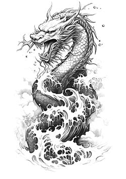 Tattoo template of a dragon amidst clouds