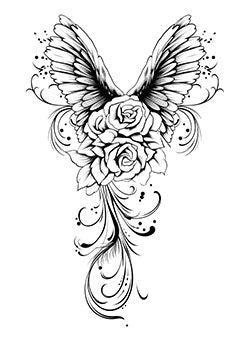 Tattoo template of a rose with wings