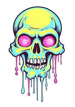 Tattoo template of a vibrant, dripping neon skull with pink eyes for modern artistic style