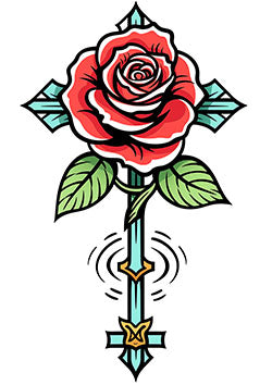 Tattoo template of a rose entwined with a sword, displaying the harmony of beauty and strength