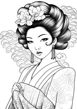 Tattoo template of a stylized geisha in traditional dress