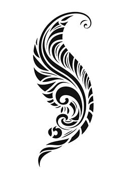 Tattoo template of a swirling feather-like design