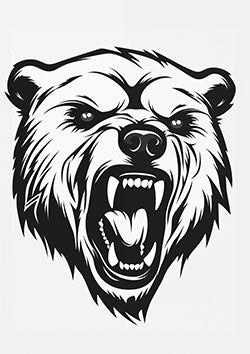 Tattoo template of a fierce roaring bear with bared teeth and intense eyes encapsulating raw strength and primal rage.