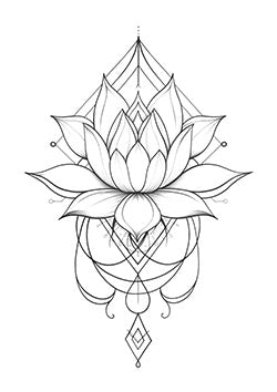 Tattoo template of a geometric lotus flower with intricate line patterns