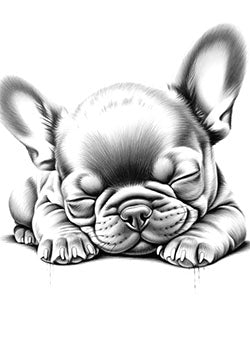 Tattoo template of a cute sleeping puppy conveying innocence