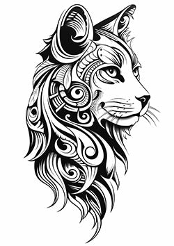 Tattoo template of a stylized tribal lion with intricate designs