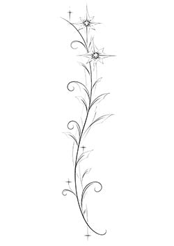 Tattoo template of a graceful vine with flowers and sparkles