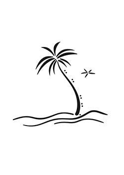 Tattoo template of a minimalist palm tree by the sea with a star