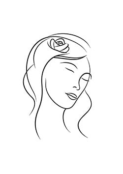 Tattoo template of a stylized female profile with a rose in her hair