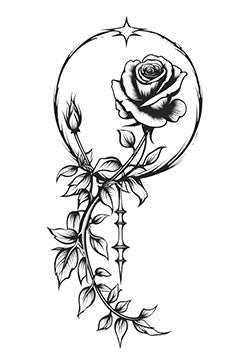 Tattoo template of a rose with a crescent moon