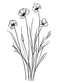 Tattoo template of a bunch of delicate wildflowers with slender stems and graceful petals