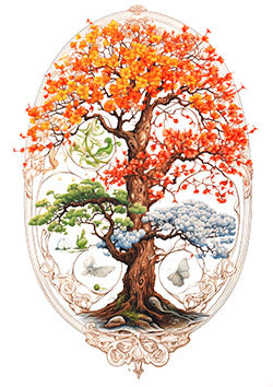 Tattoo template of a tree depicting seasonal change