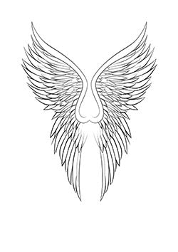 Tattoo template of a pair of intricate angel wings forming a heart shape