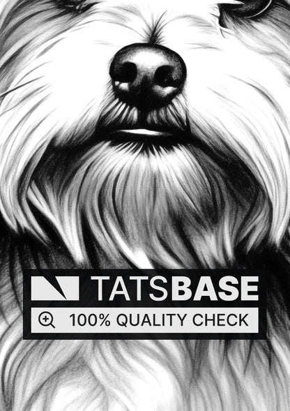 Tattoo template of a lifelike Yorkshire Terrier portrait showcasing loyal expression and soft fur