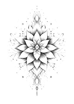 Tattoo template of a detailed lotus flower symbolizing balance and enlightenment