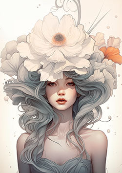 Tattoo template of a serene woman with flowers in her hair