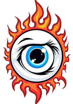 Tattoo template of a blue eye encircled by vibrant flames