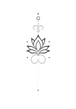 Tattoo template of a symmetrical lotus design with decorative elements