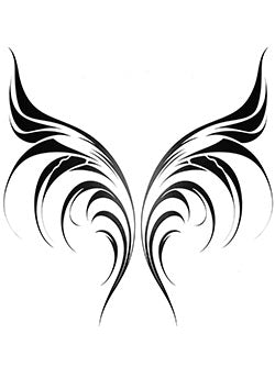 Tattoo template of a symmetrical tribal wings design with black ink accents