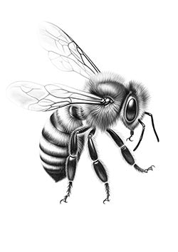 Tattoo template of a realistic bee with intricate wings and fuzzy body