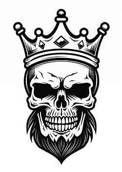 Tattoo template of a skull with a crown showcasing dark authority and royal elegance