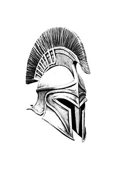 Tattoo template of a detailed Spartan helmet with a plume.