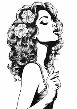 Tattoo template of a woman with hair and flowers