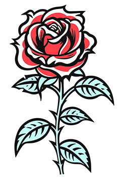 Tattoo template of a red rose with green leaves, symbolizing grace and love