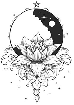 Tattoo template of a lotus with a moon and stars