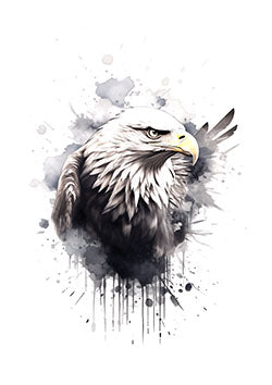 Tattoo template of a realistic bald eagle with watercolor elements