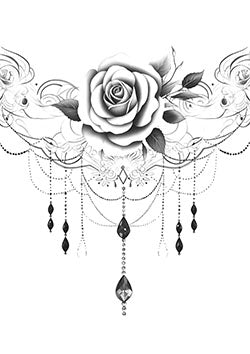 Tattoo template of a delicate rose with intricate beads and filigree design