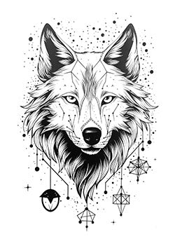 Tattoo template of a geometric wolf with starry elements